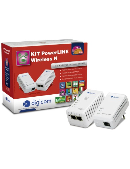 Digicom PL200W KIT 200 Mbit s Collegamento ethernet LAN Wi-Fi Bianco