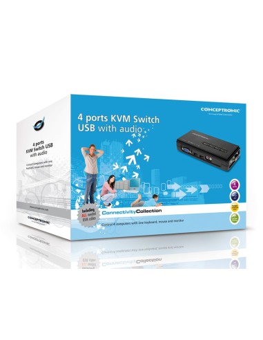 Conceptronic 4 ports USB KVM Switch with audio