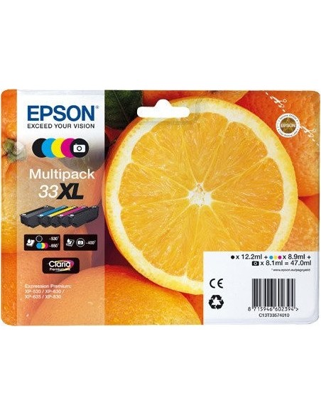 Epson Oranges 33XL CMYK PHBK 5-pack cartuccia d'inchiostro 1 pz Originale Resa elevata (XL) Nero, Ciano, Magenta, Nero per