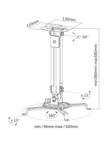 Techly Supporto a Soffitto per Proiettori Estensione 380-580 mm Silver (ICA-PM 18S)