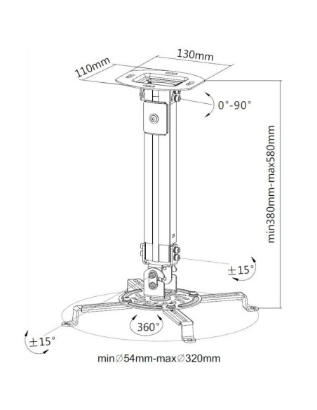 Techly Supporto a Soffitto per Proiettori Estensione 380-580 mm Silver (ICA-PM 18S)
