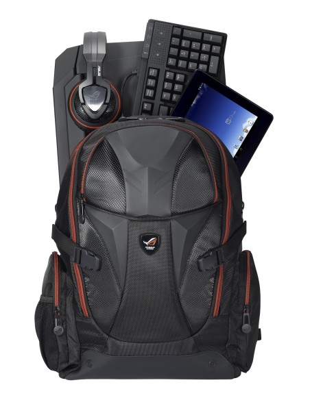 ASUS ROG Nomad zaino Nero, Arancione Nylon, Gomma