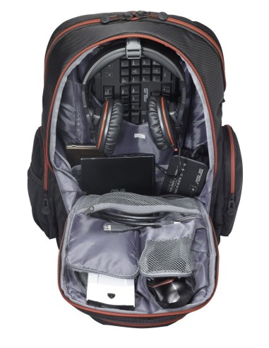 ASUS ROG Nomad zaino Nero, Arancione Nylon, Gomma