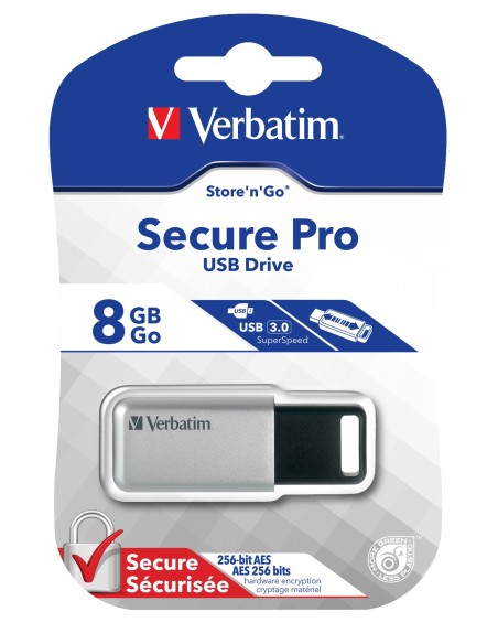 Verbatim Secure Pro unità flash USB 8 GB USB tipo A 3.2 Gen 1 (3.1 Gen 1) Nero, Argento