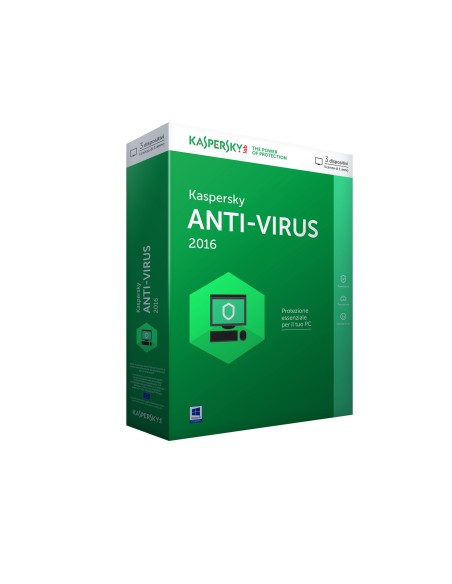 Kaspersky Lab Anti-Virus 2016, Full, 3u, 1y, IT ITA Licenza completa 3 licenza e 1 anno i