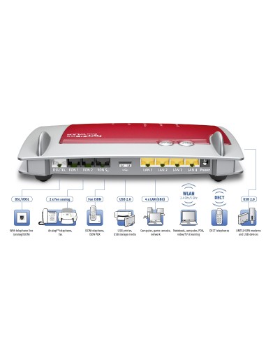 FRITZ!Box 7390 International router wireless Gigabit Ethernet Rosso, Argento