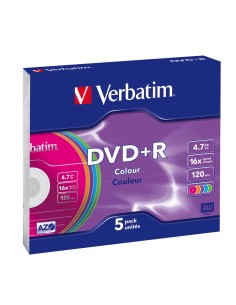 Verbatim DVD+R Colour 4,7 GB 5 pz