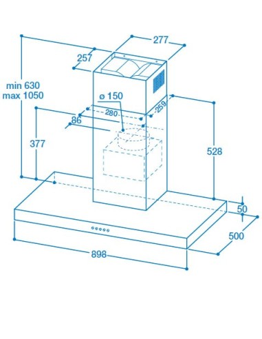 Indesit IHT 9.5S C M IX cappa aspirante Cappa aspirante a parete Acciaio inossidabile 482 m³ h