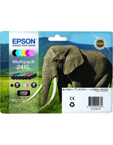 Epson Elephant Multipack 24XL a 6 colori Nero, Ciano, Magenta, Giallo, Ciano-chiaro,Magenta-chiaro