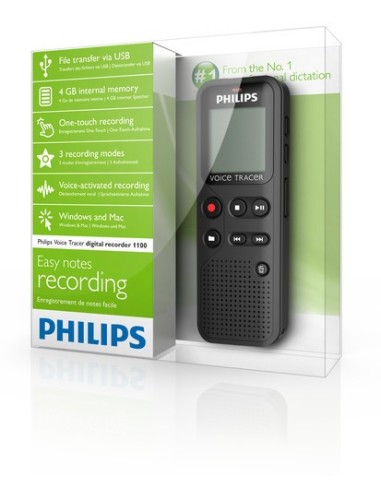 Philips DVT1100 dittafono Memoria interna Nero