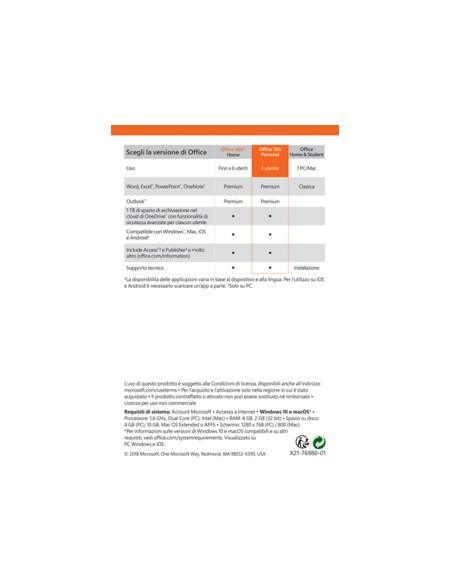 Microsoft Office 365 Personal 1 licenza e 1 anno i ITA