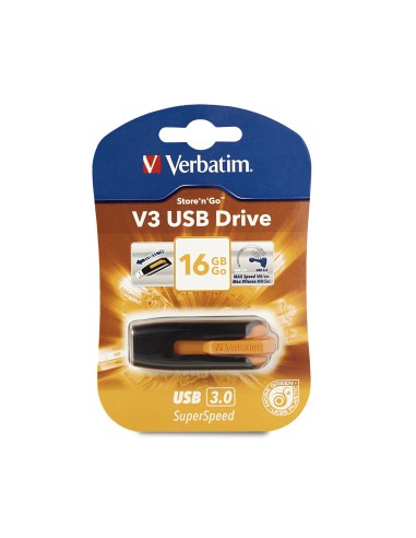 Verbatim V3 USB Drive 16GB unità flash USB USB tipo A 3.2 Gen 1 (3.1 Gen 1) Nero, Arancione