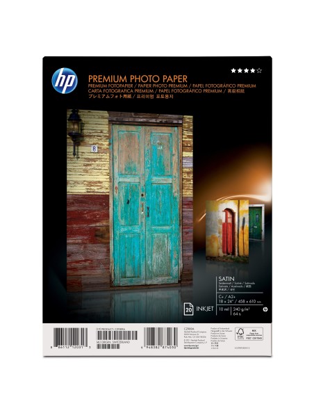 HP Premium Satin 20 sht A2+ 458 x 610 mm (18 x 24 in) carta fotografica Bianco Satinata