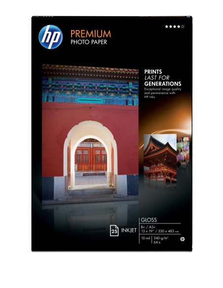 HP Premium Gloss 25 sht A3+ 330 x 483 mm (13 x 19 in) carta fotografica Bianco Lucida
