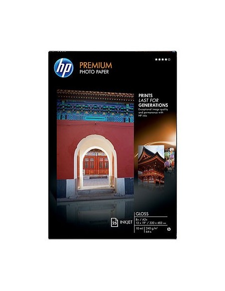 HP Premium Gloss 25 sht A3+ 330 x 483 mm (13 x 19 in) carta fotografica Bianco Lucida