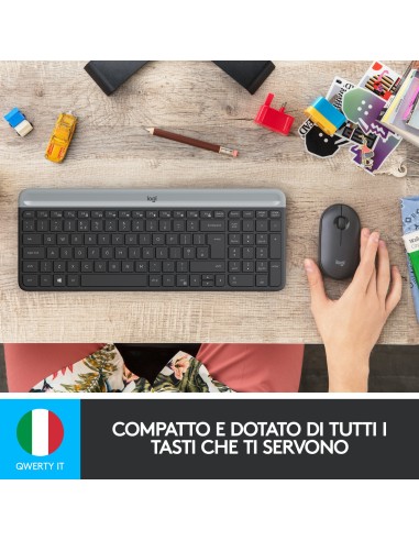 Logitech MK470 Kit Mouse e Tastiera Wireless per Windows, Ricevitore USB 2.4 GHz, ‎Sottile, Compatto, Silenzioso, Batteria