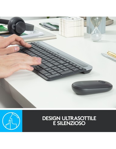 Logitech MK470 Kit Mouse e Tastiera Wireless per Windows, Ricevitore USB 2.4 GHz, ‎Sottile, Compatto, Silenzioso, Batteria