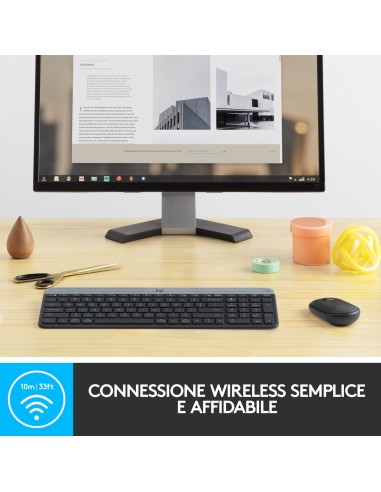 Logitech MK470 Kit Mouse e Tastiera Wireless per Windows, Ricevitore USB 2.4 GHz, ‎Sottile, Compatto, Silenzioso, Batteria