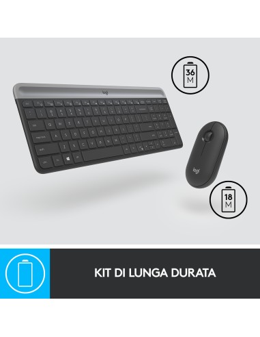 Logitech MK470 Kit Mouse e Tastiera Wireless per Windows, Ricevitore USB 2.4 GHz, ‎Sottile, Compatto, Silenzioso, Batteria
