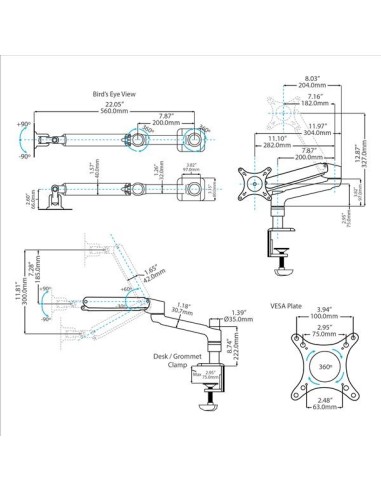 StarTech.com Supporto Monitor regolabile - Braccio articolato regolabile per Monitor con molla a gas e sistema gestione cavi