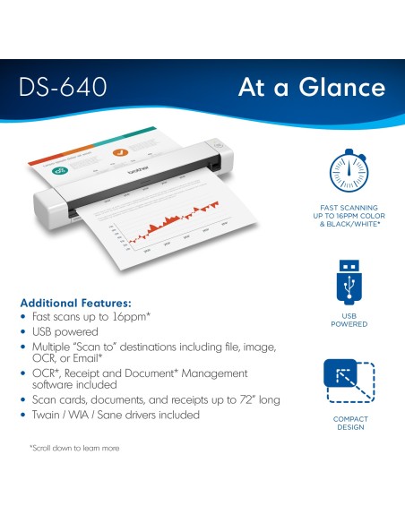 Brother DS-640 scanner Scanner portatile 1200 x 1200 DPI A4 Nero, Bianco