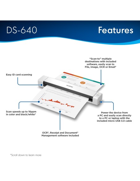 Brother DS-640 scanner Scanner portatile 1200 x 1200 DPI A4 Nero, Bianco