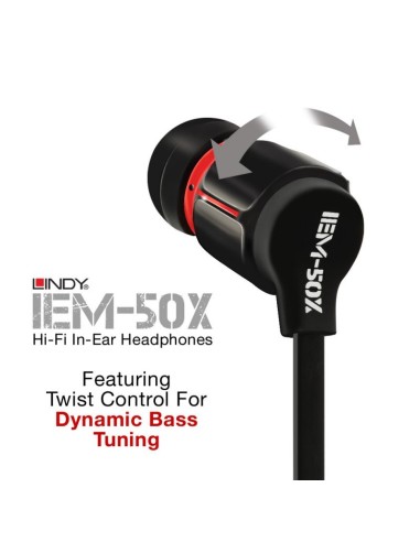 Lindy IEM-50X Auricolare Cablato In-ear Musica e Chiamate Nero, Rosso