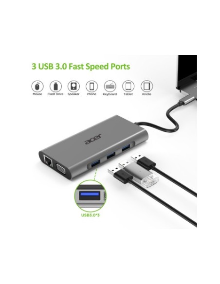 Acer HP.DSCAB.002 hub di interfaccia USB 3.2 Gen 1 (3.1 Gen 1) Type-C 5000 Mbit s Argento