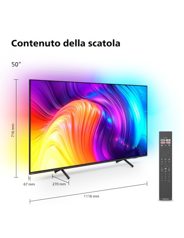 Philips AMBILIGHT tv the one 50" Android TV UHD 4K 50PUS8517, Processore P5, HDR10+ e Dolby Vision, Ready for Gaming, Smart TV,
