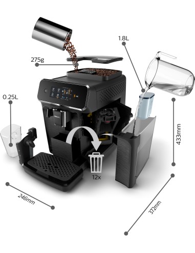 Philips 2200 series 3 bevande, macchina da caffè automatica, 1.8L, macine 100% cercamica, EP2230 10