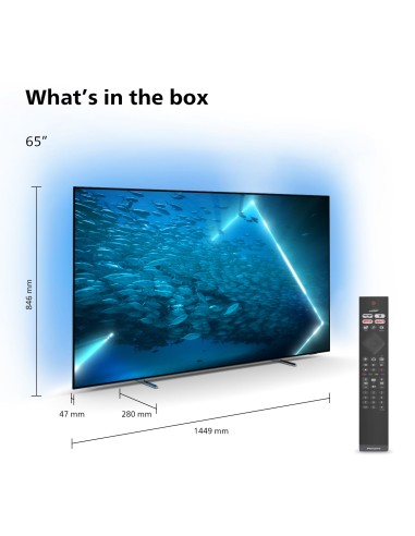 Philips OLED AMBILIGHT tv 65" Android TV UHD 4K 65OLED707, Processore P5 AI, HDR10+ e Dolby Vision, Ready for Gaming 120Hz,