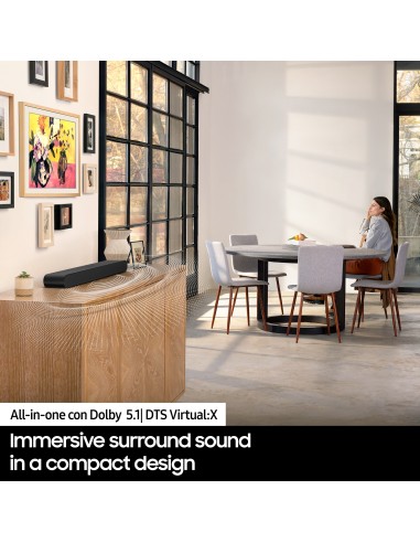 Samsung Soundbar HW-S50B ZF 3 canali 140W 2022, suono bilanciato e uniforme, music mode, tap sound