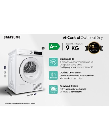 Samsung Asciugatrice AI Control Optimal dry 9Kg DV90BB5245TW