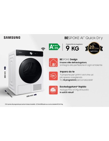 Samsung Asciugatrice BESPOKE AI™ QuickDry 9Kg DV90BB7445GE