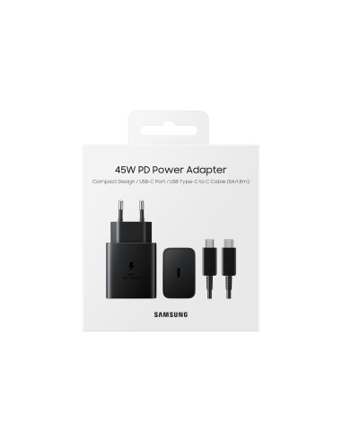 Samsung Caricabatterie Super Fast Charging 45W EP-T4510, Porta USB-C (con Cavo), Nero