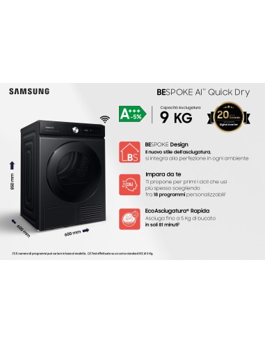 Samsung Asciugatrice BESPOKE AI™ QuickDry 9Kg DV90BB7445GB