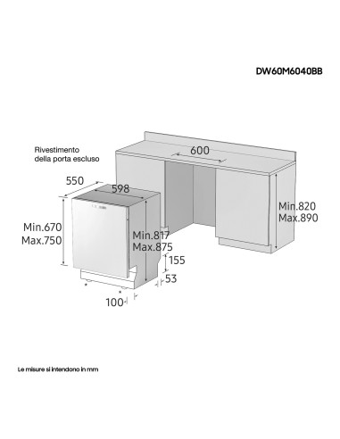 Samsung DW60M6040BB A scomparsa totale 13 coperti E
