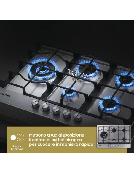 Samsung NA75M3130AS Nero, Acciaio inossidabile Da incasso Gas 5 Fornello(i)