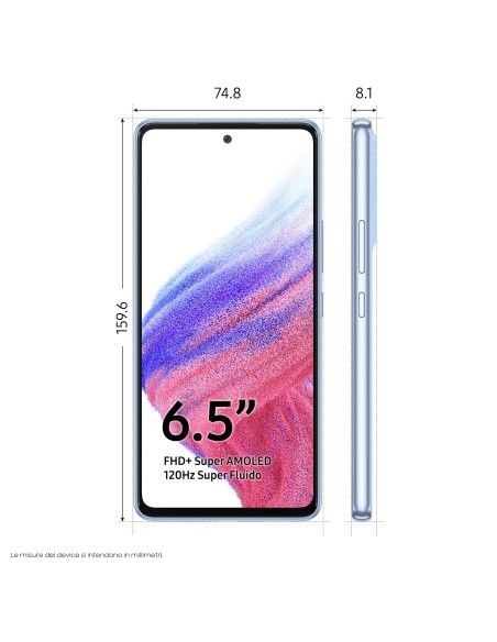 Samsung Galaxy A53 5G Display 6.5” FHD+ Super AMOLED Doppia SIM Android 12, RAM 8 GB , 256 GB, 5.000 mAh, Awesome Blue