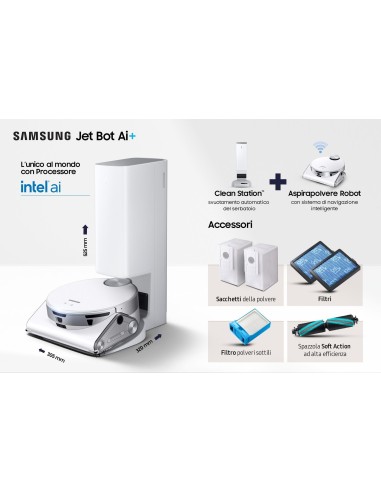 Samsung Jet Bot AI+ aspirapolvere robot 0,2 L Senza sacchetto Argento, Bianco