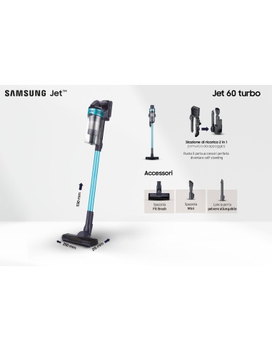 Samsung Aspirapolvere VS15A6031R1 Senza sacchetto 0,8 L 410 W Nero, Colore menta