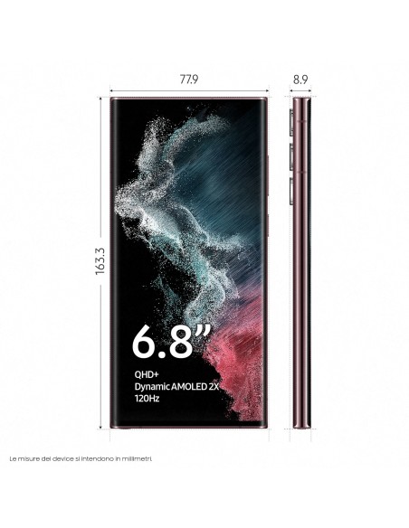 Samsung Galaxy S22 Ultra 5G Display 6.8'' Dynamic AMOLED 2X, 5 fotocamere, RAM 12 GB, 256 GB, 5.000mAh, Burgundy