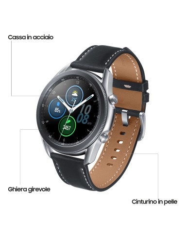 Samsung Galaxy Watch3 Smartwatch Bluetooth, cassa 45mm acciaio, cinturino pelle, Saturimetro, Rilevamento cadute, Monitoraggio
