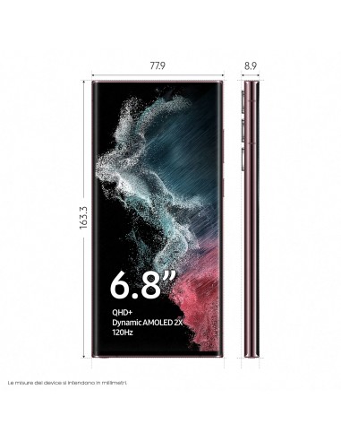 Samsung Galaxy S22 Ultra 5G Display 6.8'' Dynamic AMOLED 2X, 5 fotocamere, RAM 8 GB, 128 GB, 5.000mAh, Burgundy
