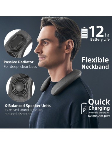 Sony SRS-NS7 - Neckband speaker wireless, Microfono integrato, leggero e confortevole, Dolby Atmos®, suono immersivo