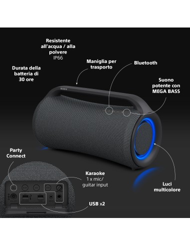 Sony SRS-XG500 - Cassa Boombox portatile Bluetooth® resistente ideale per feste con suono potente, effetti luminosi ed