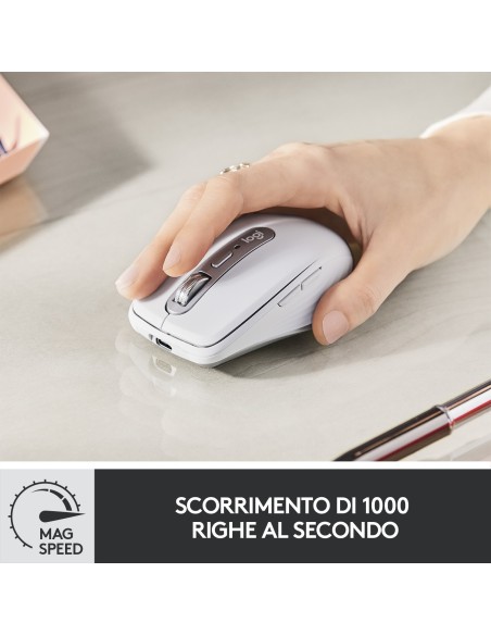 Logitech MX Anywhere 3 Mouse Compatto Performante – Wireless, Scroller Elettromagnetico, Ergonomico, Sensore 4000 DPI, Pulsanti
