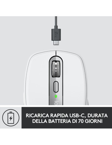 Logitech MX Anywhere 3 Mouse Compatto Performante – Wireless, Scroller Elettromagnetico, Ergonomico, Sensore 4000 DPI, Pulsanti