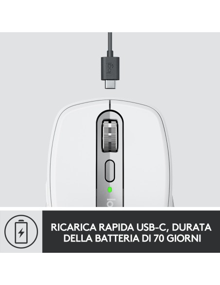 Logitech MX Anywhere 3 Mouse Compatto Performante – Wireless, Scroller Elettromagnetico, Ergonomico, Sensore 4000 DPI, Pulsanti