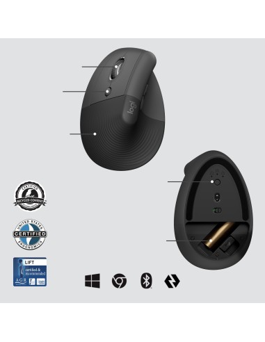Logitech Lift for Business mouse Mancino RF senza fili + Bluetooth Ottico 4000 DPI